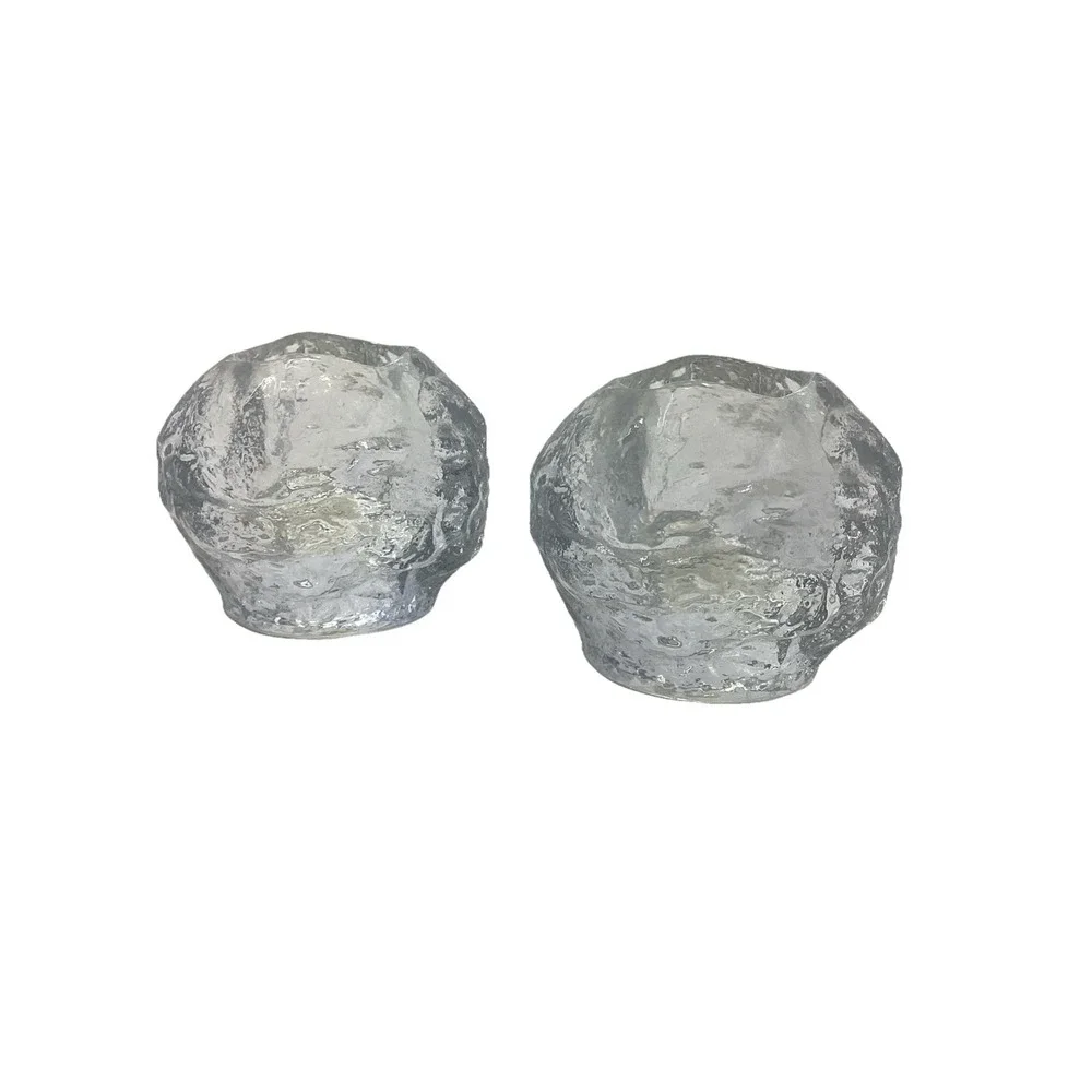 Set Of 2 Vtg Kosta Boda Crystal Snowball Votives Sweden Tea Light Candle. 3